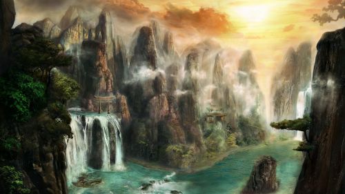 Amazing fantasy waterfalls HD Wallpaper