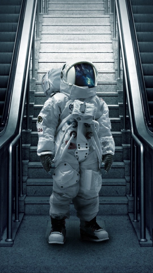 Astronaut at the escalators HD Wallpaper
