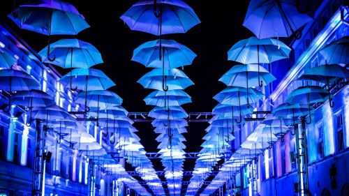 Blue umbrellas HD Wallpaper