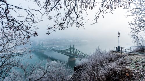 Budapest bridge covered in snow HD Wallpaper