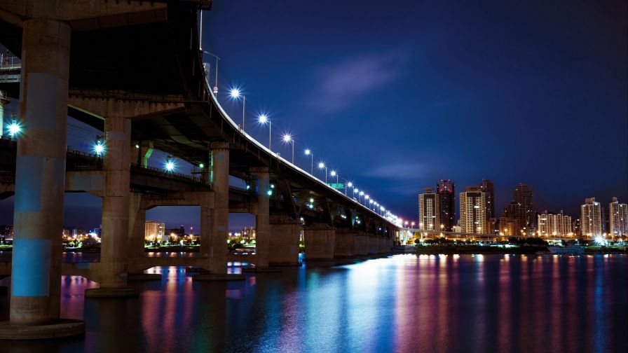 Night city bridge HD Wallpaper