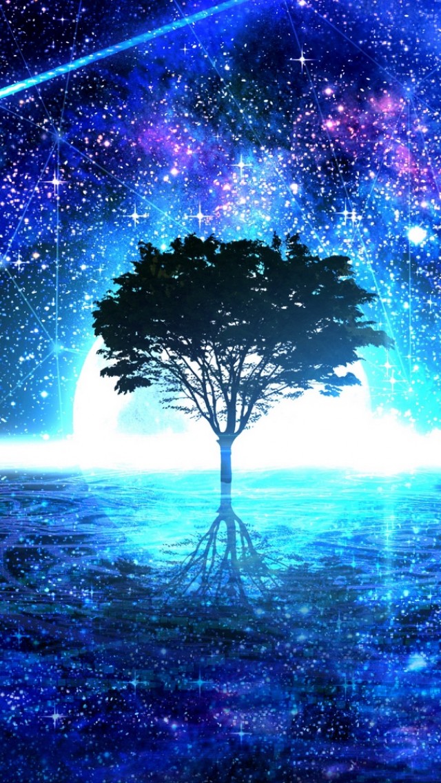 Tree under a starry sky HD Wallpaper
