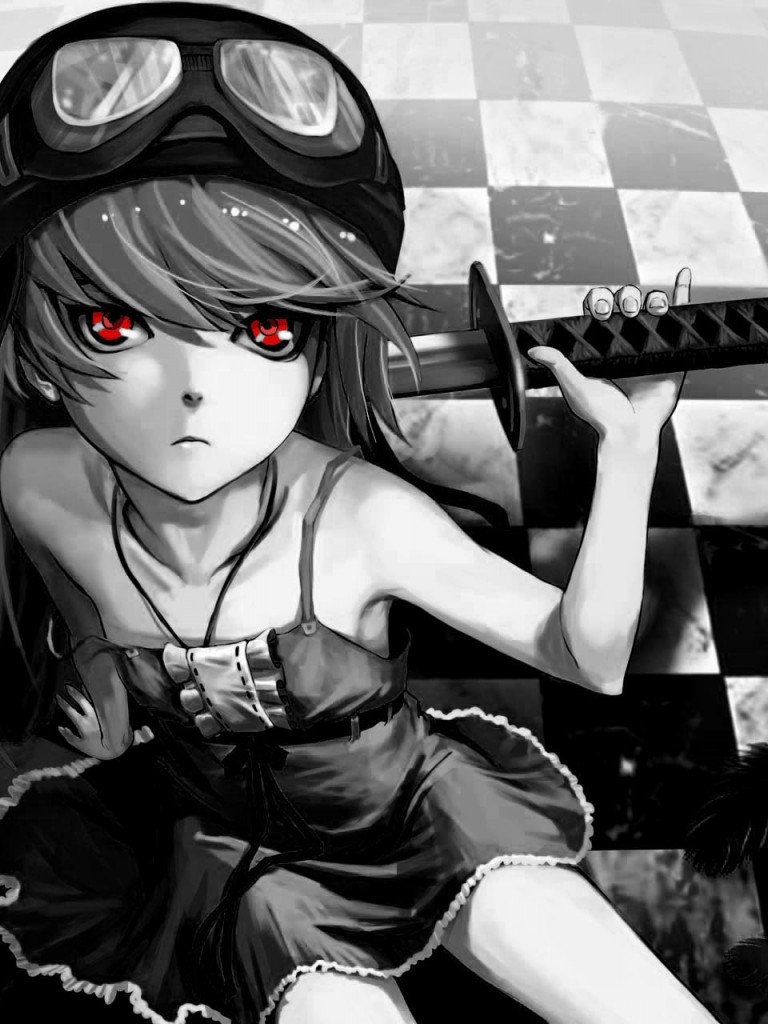 Black And White Anime Girl With Sword Wallpaper For Desktop