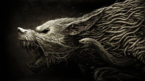 A114 Demonic Hound of Vines Black&White HD Wallpaper