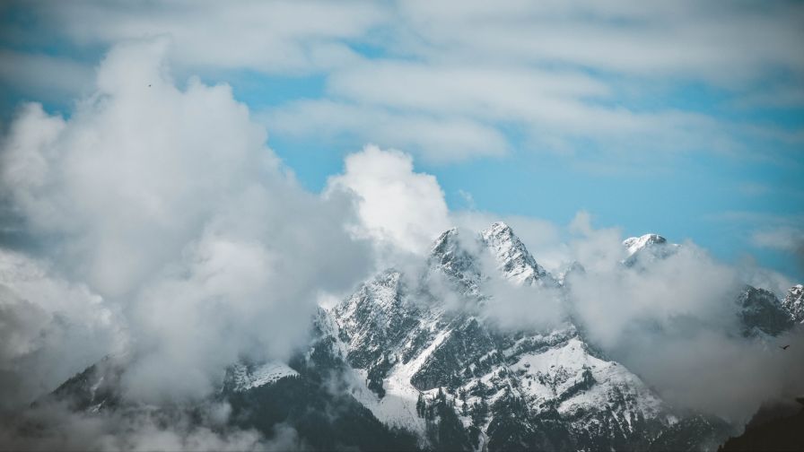 Aerial view of cloudy mountains HD Wallpaper