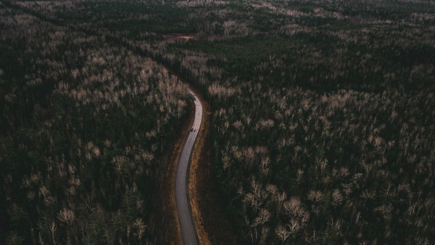 Aerial view of road turn HD Wallpaper