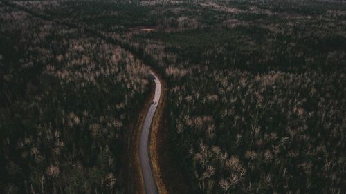 Aerial view of road turn HD Wallpaper