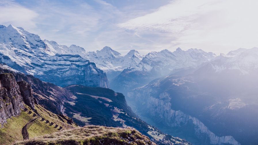 Aerial view of Switzerland's mountains HD Wallpaper