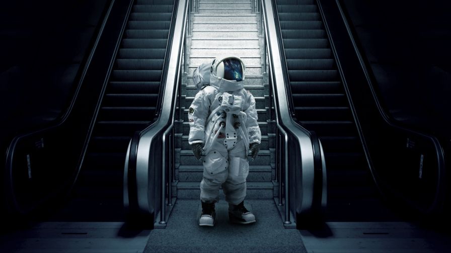 Astronaut at the escalators HD Wallpaper