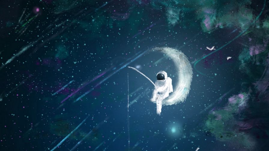 Astronaut fishing HD Wallpaper