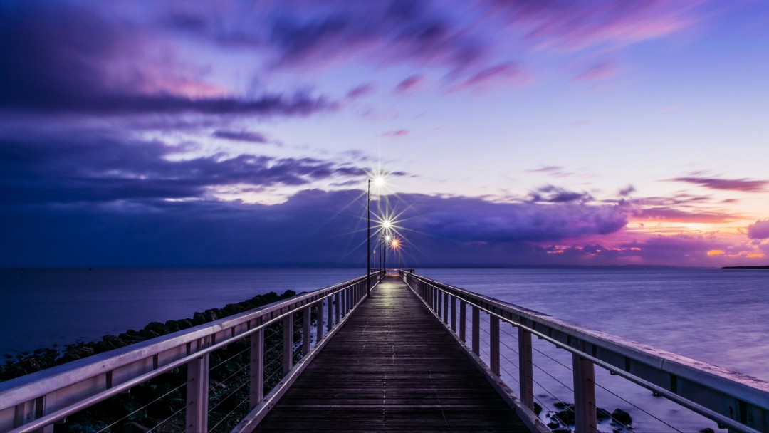 Beautiful sunset at the pier HD Wallpaper