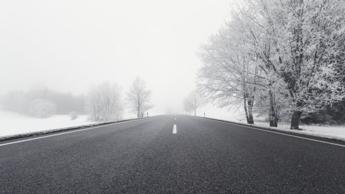 Black and white snowy road HD Wallpaper