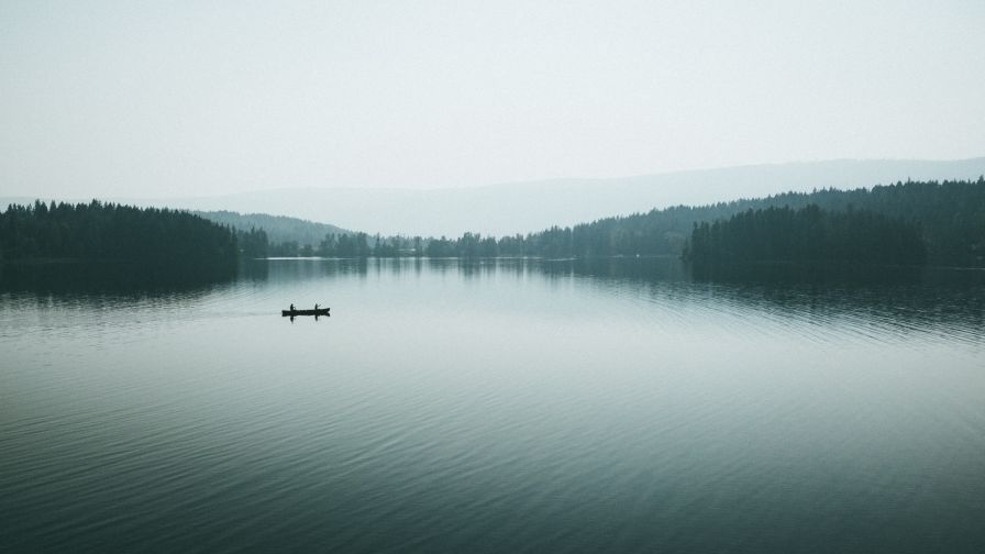 Boat at afoggy lake HD Wallpaper