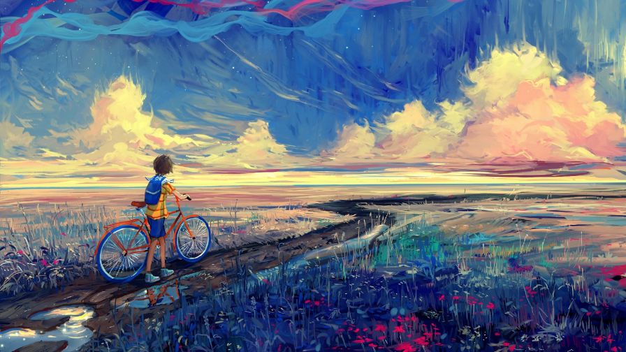 Boy and his Bike HD Wallpaper