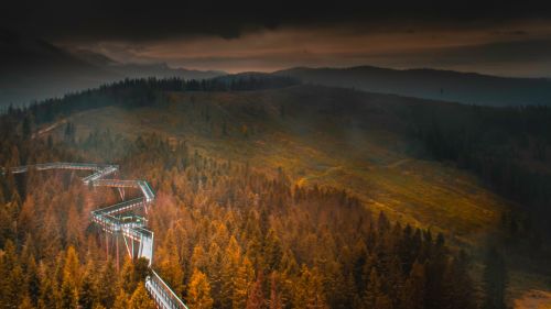 Bridge over a mountain HD Wallpaper