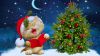 Cat singing jingle bells next to Christmas tree HD Wallpaper