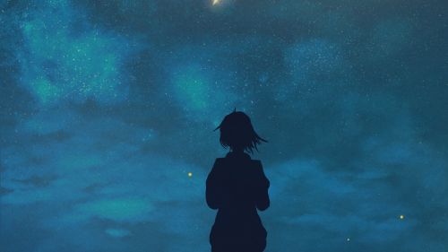 Child silhouette at a starry sky HD Wallpaper