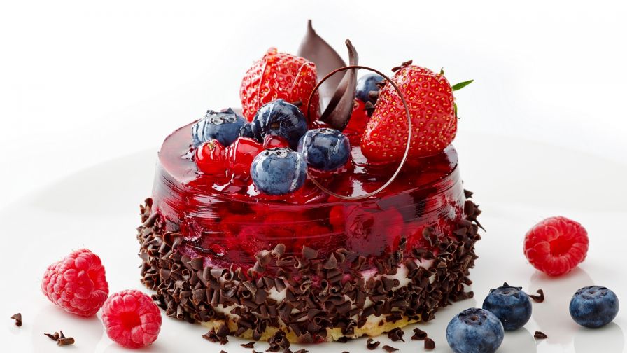 Chocolate cake with strawberries HD Wallpaper