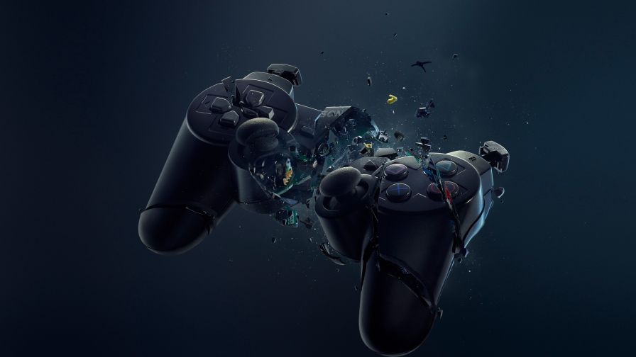 Crashed Playstation gamepad HD Wallpaper