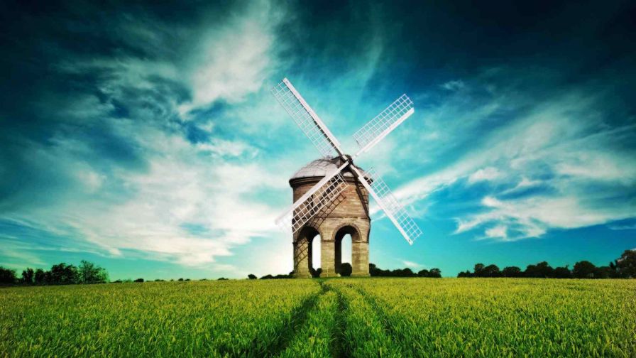 Digital Field Windmill HD Wallpaper