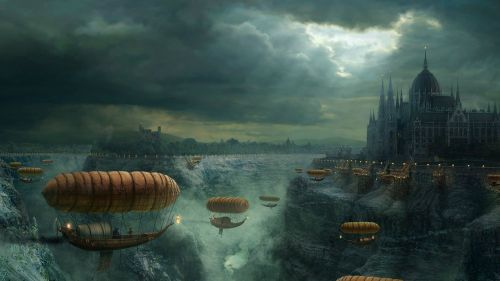 Download Fantasy Flying Boats to Castle Hd Wallpaper for Desktop and Mobiles