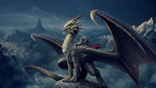 Dragon ride over the sky HD Wallpaper