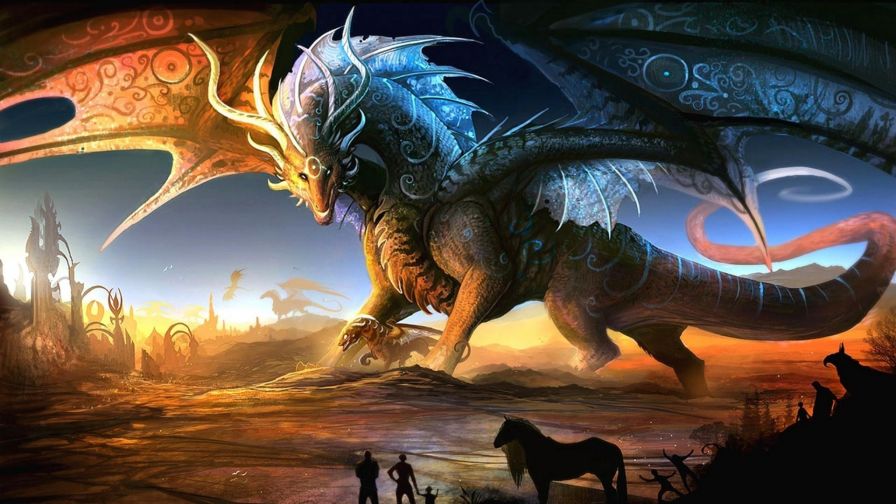 Dragon under the sunset HD Wallpaper