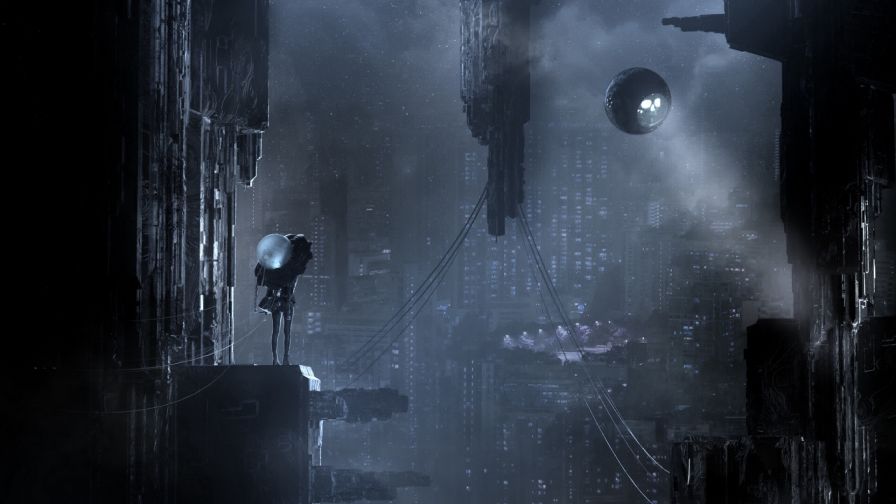 Futuristic dark city HD Wallpaper