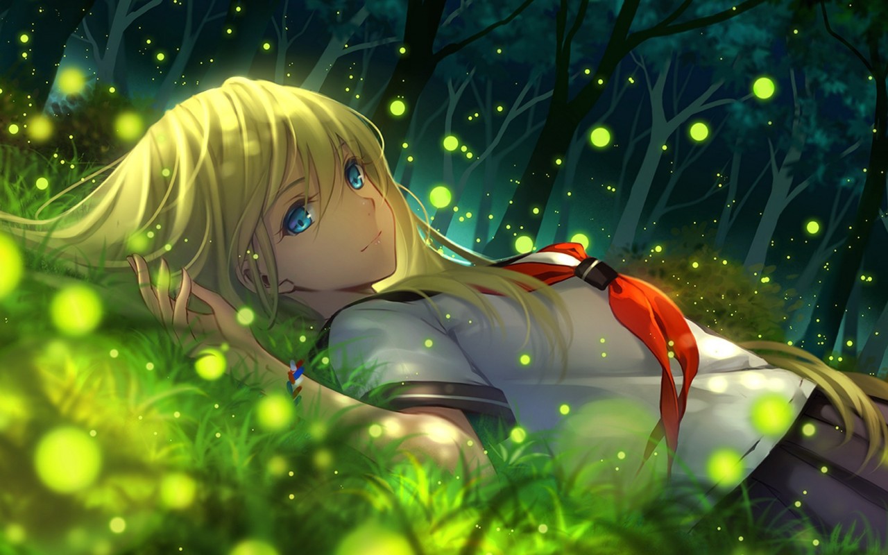 Girl lying on the grass HD Wallpaper