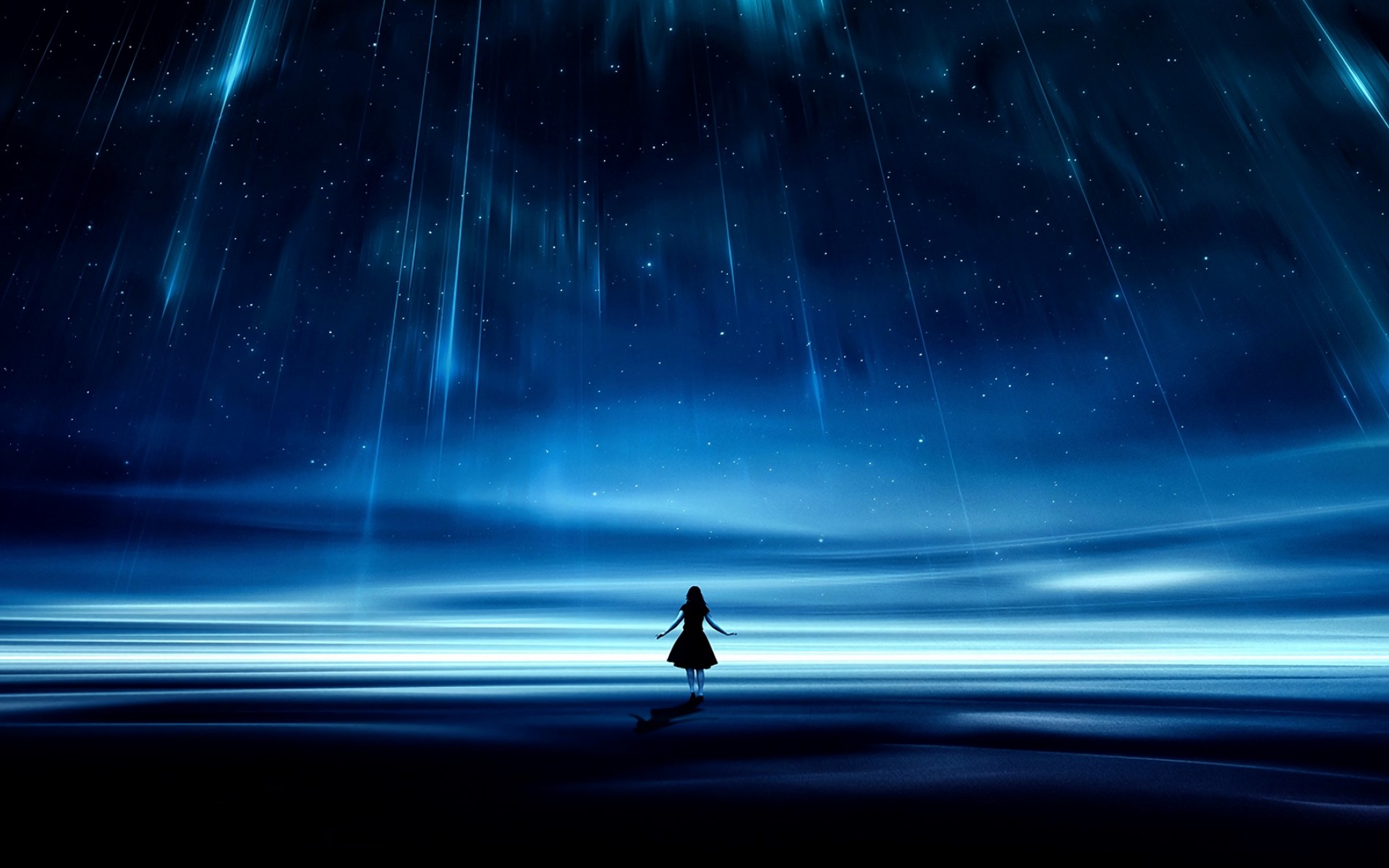Girl silhouette under a starry sky HD Wallpaper