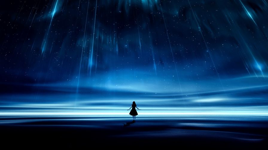 Girl silhouette under a starry sky HD Wallpaper