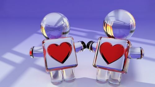 Glass couple toy holding hearts HD Wallpaper