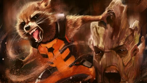 Groot Rocket Artwork Full Hd Wallpaper for Desktop and Mobiles