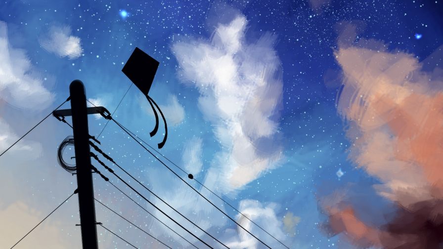 Kite trapped in wires HD Wallpaper