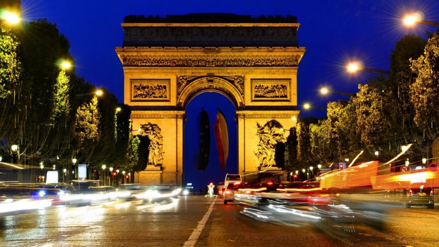 Lights at the arc de triomphe in paris HD Wallpaper