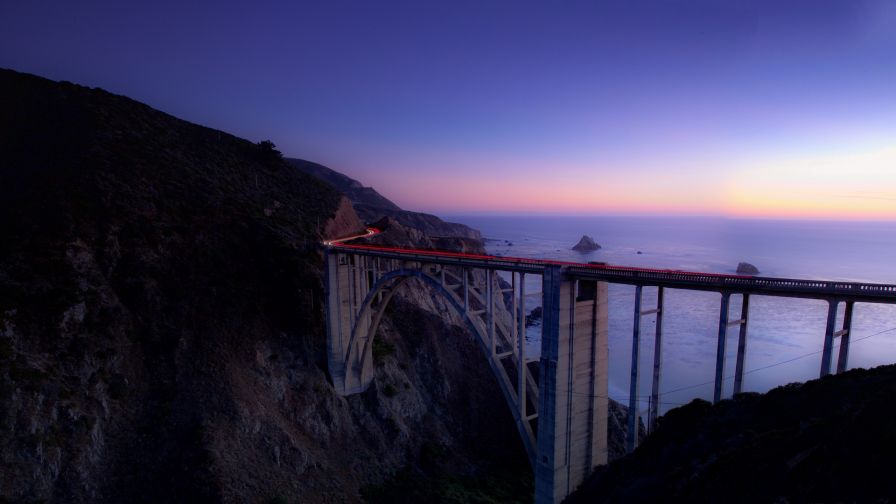 Long bridge on a cliff HD Wallpaper