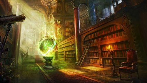 Magic ball inside library HD Wallpaper