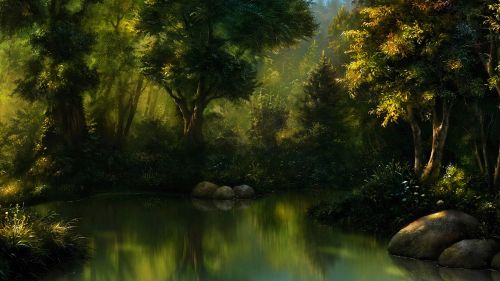 Magical lake at the midlle of the forest HD Wallpaper