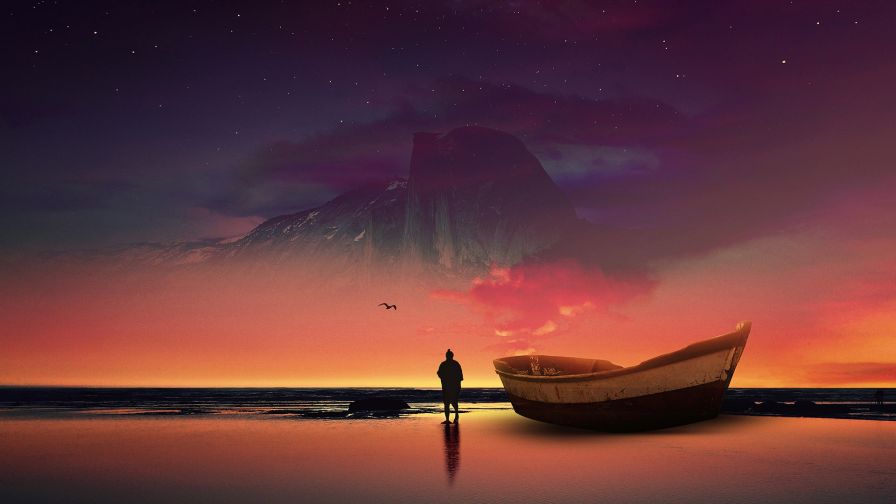 Man next to a boat HD Wallpaper