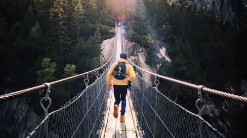 Man walking at Switzerland bridge HD Wallpaper