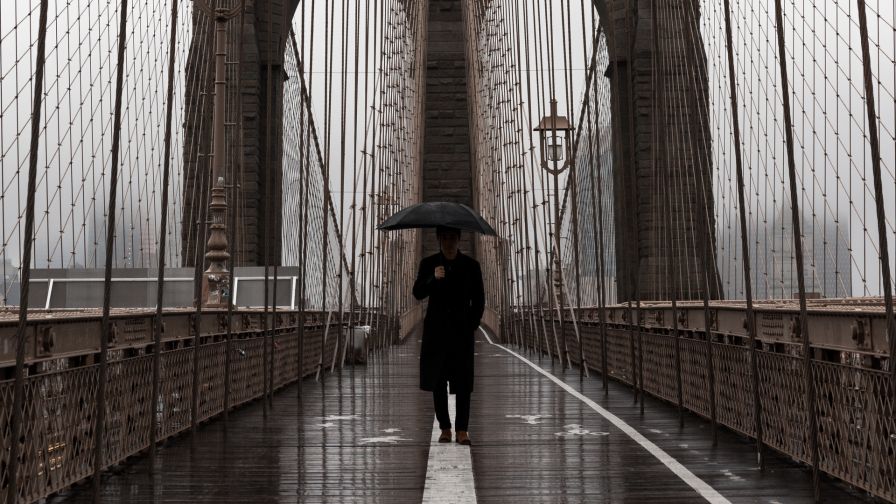 Man walking on the bridge HD Wallpaper