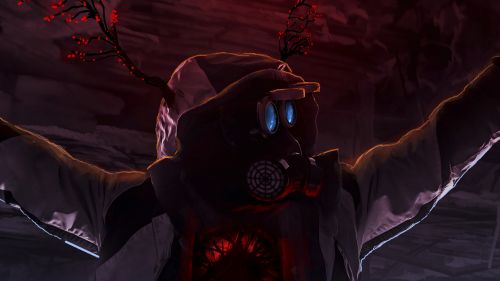 Man wearing a gas mask at the dark HD Wallpaper