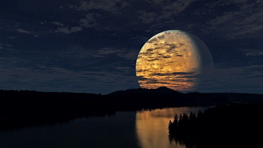 Moon reflection at river HD Wallpaper