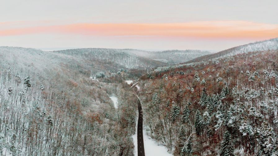 Mountain road aerial view HD Wallpaper