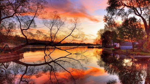 Night reflection at the lake HD Wallpaper