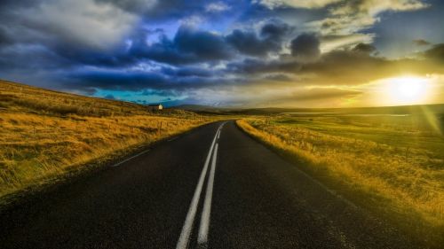 Open Road Iceland Sunset Field HD Wallpaper