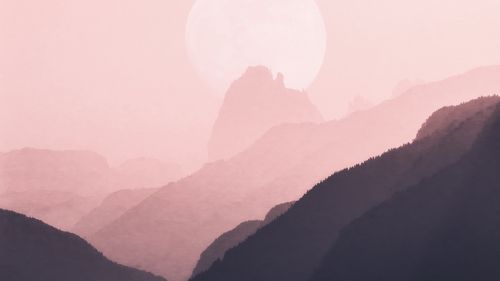 Pink sky over the mountains HD Wallpaper