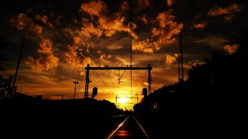 Railway during the sunset HD Wallpaper