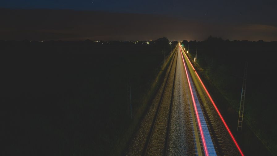 Railway lights at night HD Wallpaper