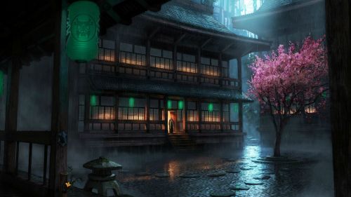 Raining in a Japanese Village HD Wallpaper